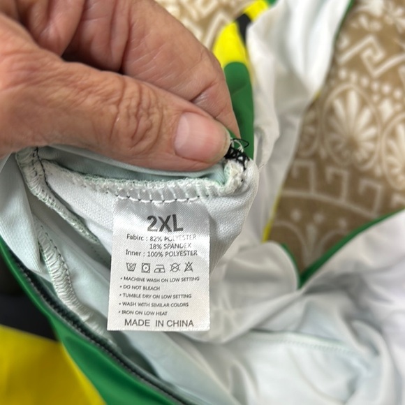 Emerald Green and Yellow Halter One Piece Swimsuit - Picture 6 of 9